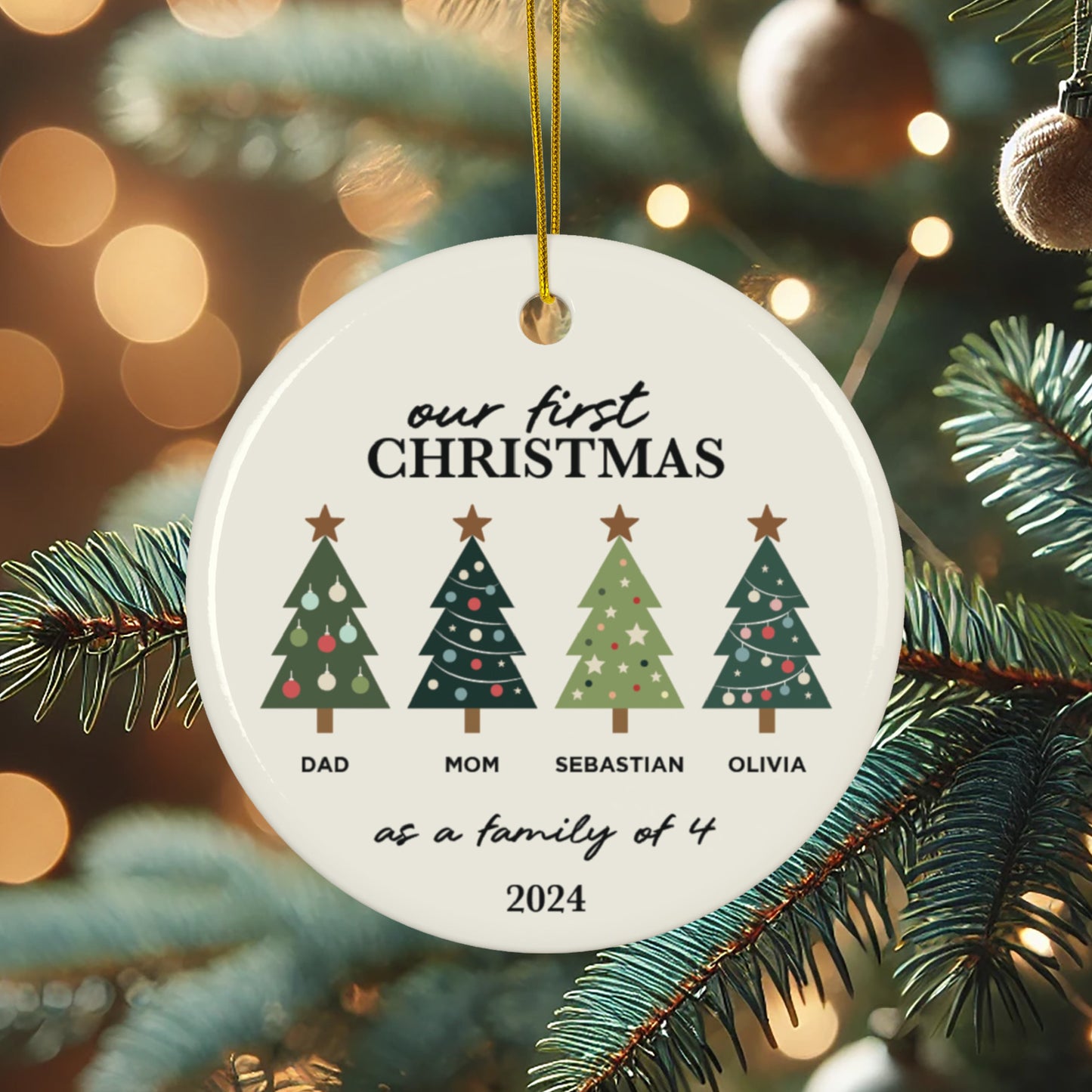 Ceramic Family Christmas Trees Ornament - Our First Christmas