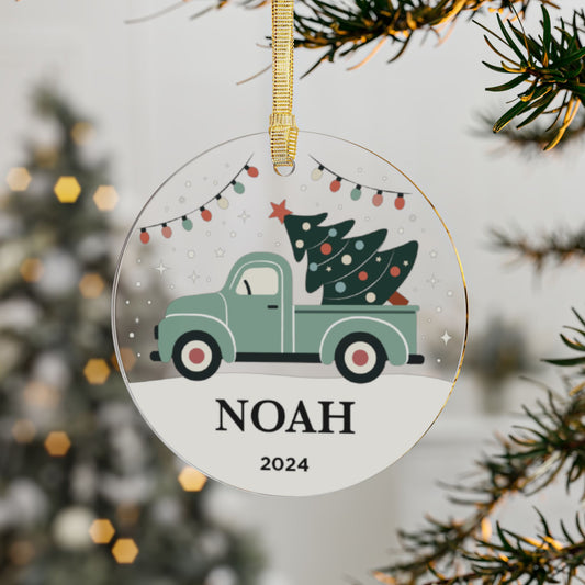 Acrylic Christmas Truck Ornament