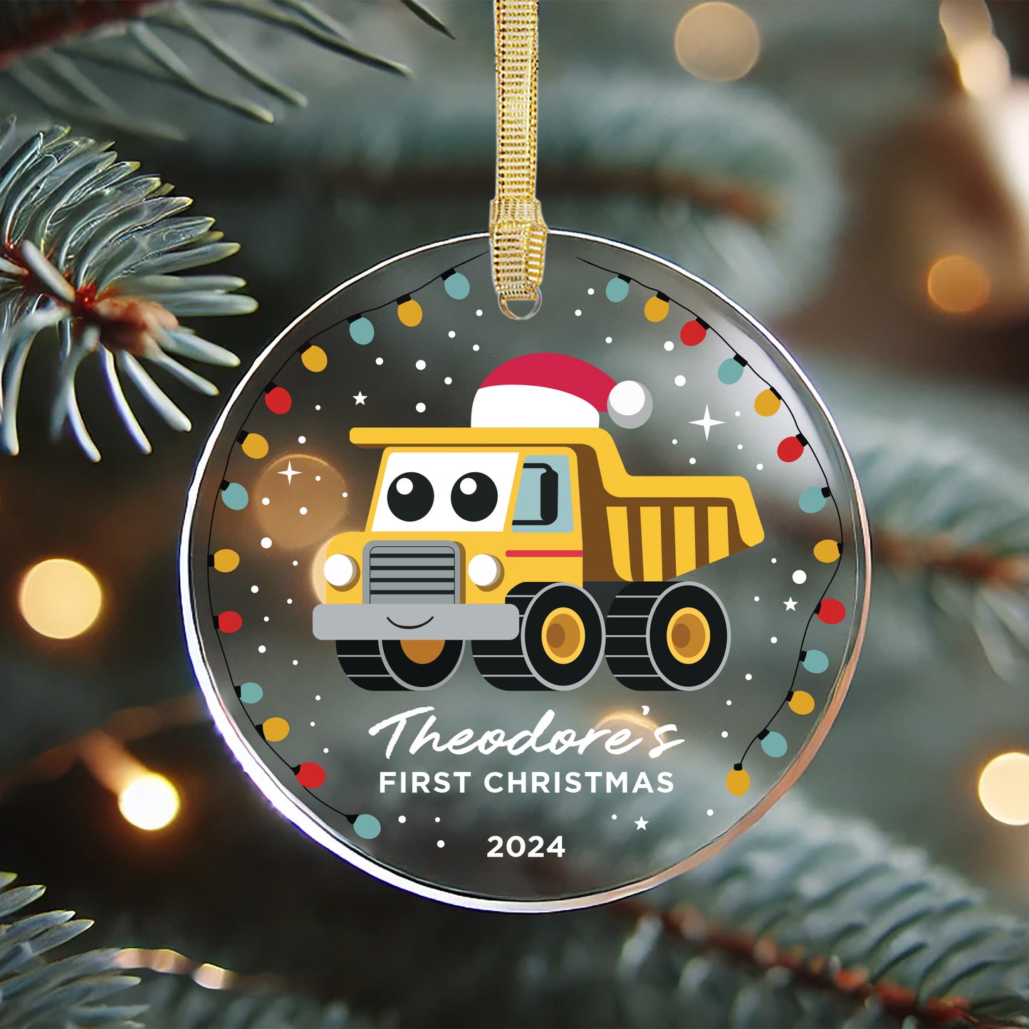 Acrylic Dump Truck Ornament - First Christmas