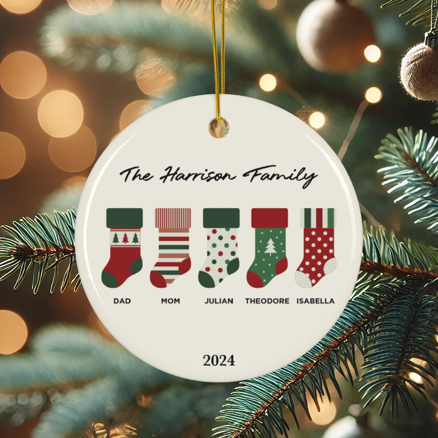 Ceramic Family Stockings Ornament
